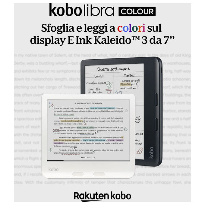 Kobo N428-KU-WH-K-CK Libra Colour eReader 7'' E Ink Kaleido 3 32 GB Wi-Fi Bluetooth IPX8 colore Bianco