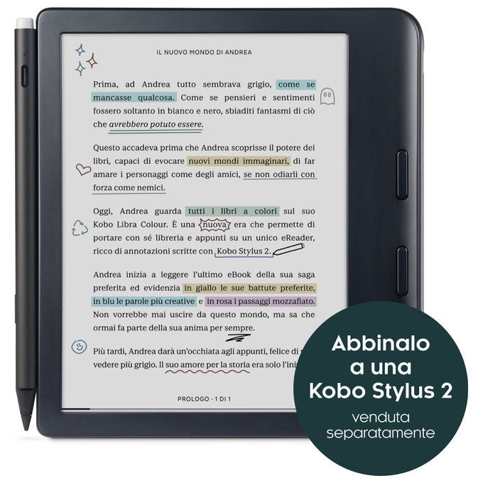 Kobo N428-KU-WH-K-CK Libra Colour eReader 7'' E Ink Kaleido 3 32 GB Wi-Fi Bluetooth IPX8 colore Bianco
