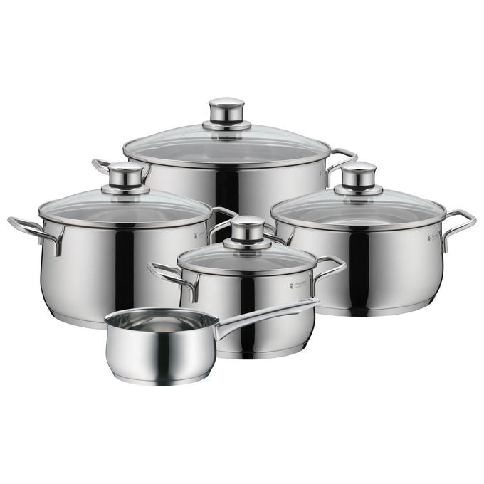 WMF 0733556040 Diadem Plus set di pentole 9 pz in acciaio inossidabile adatto per induzione lavastoviglie resistente al forno fino a 250 °C colore acciaio