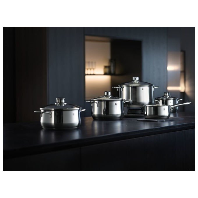 WMF 0733556040 Diadem Plus set di pentole 9 pz in acciaio inossidabile adatto per induzione lavastoviglie resistente al forno fino a 250 °C colore acciaio