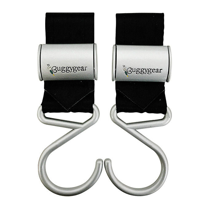 Buggygear Boutique – Set 2 Ganci Passeggino Universali in Metallo (Nero), Design Robusto e Antiribaltamento, Ideali per Borse, Zaini e Accessori