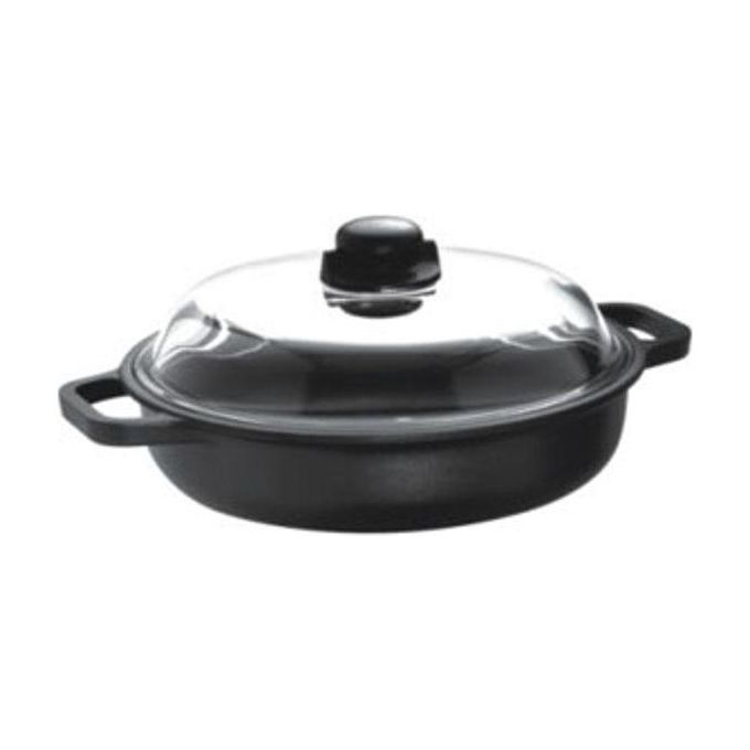 Risoli Tegame Induction cm 32 con 2 Manici e Coperchio in Vetro con Pomolo in Bakelite con Sfiato