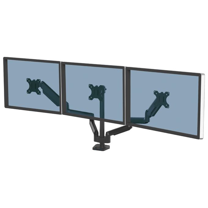 Fellowes 8042601 Platinum Series Supporto per Monitor Triplo con 2 USB Altezza Regolabile fino a 400 mm Rotazione 360° Inclinazione -85° +15° VESA 75x75 100x100 mm Capacita' 27 Kg colore Nero