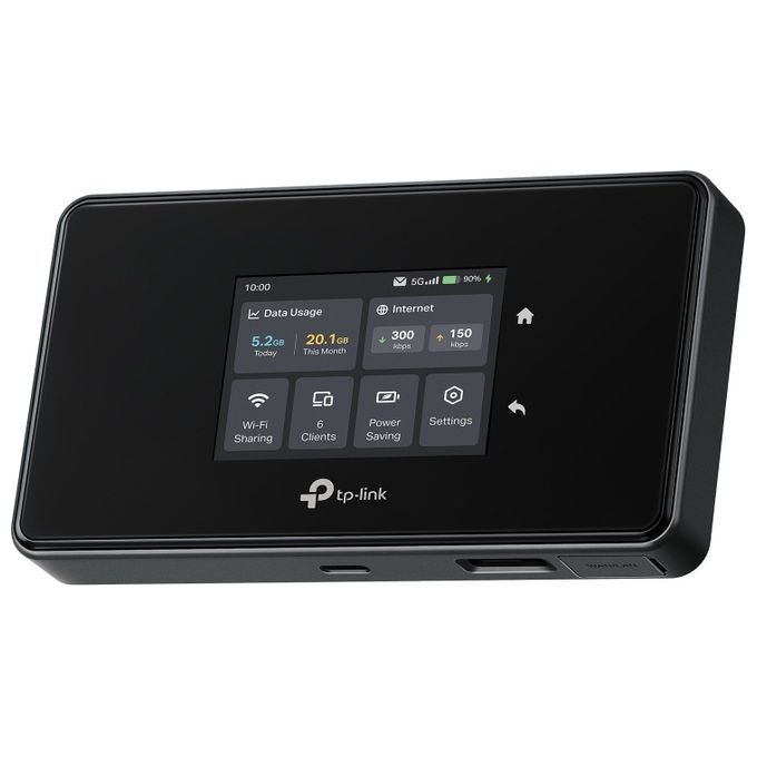TP-Link M8550(EU) Router di rete cellulare 5G Wi-Fi 6E Display 2.4 pollici Batteria 4680 mAh Porta LAN Gigabit USB Tipo-C MicroSD Nano Memory colore Nero