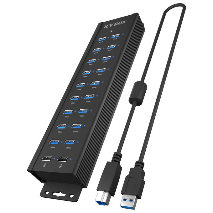 ICY BOX IB-HUB1720-U3 Hub USB 20 porte 18x USB 3.2 Gen 1 2x porte ricarica 5 Gbit-s Alimentatore 96W colore Nero
