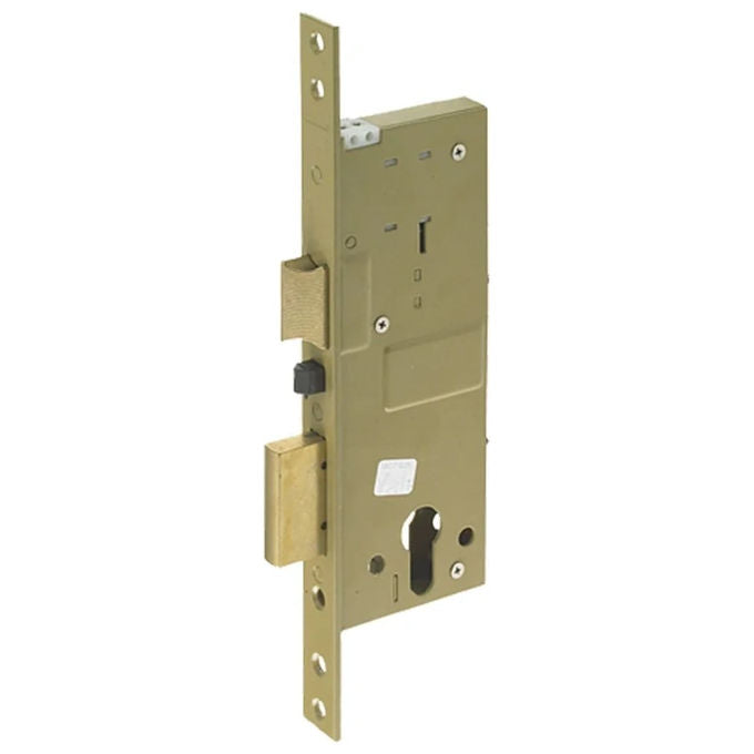 YALE E 39,5 - BORDO QUADRO Serratura Elettrica da Infilare per Porta in Legno con Ritrazione Scrocco e Catenaccio Azionati da Chiave Pulsante Meccanico e Impulso Elettrico 15W 12V Frontale 23 mm Catenaccio 2 Mandate Finitura Acciaio Verniciato colore Acci