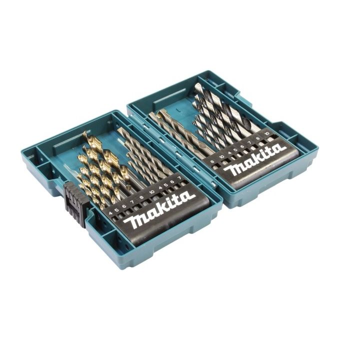 Makita B-49432 Set di punte elicoidali per metallo pietra e legno 18 pezzi HSS M-Force e Carbide 4-10 mm colore Blu