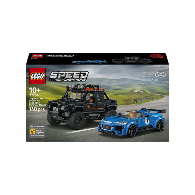 Lego 77264 Speed Champions Set Giocattolo con Jaguar Project 7 e Land Rover Defender 740 Pezzi 2 Minifigure colore Multicolore