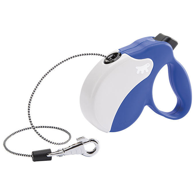 Ferplast Guinzaglio per Cani Allungabile AMIGO MINI, Guinzaglio per Cani Taglia Piccola fino a 12 Kg. Cordino max 3 m. Unico Pulsante per Blocco e Rilascio, Blu, Cover Bianca