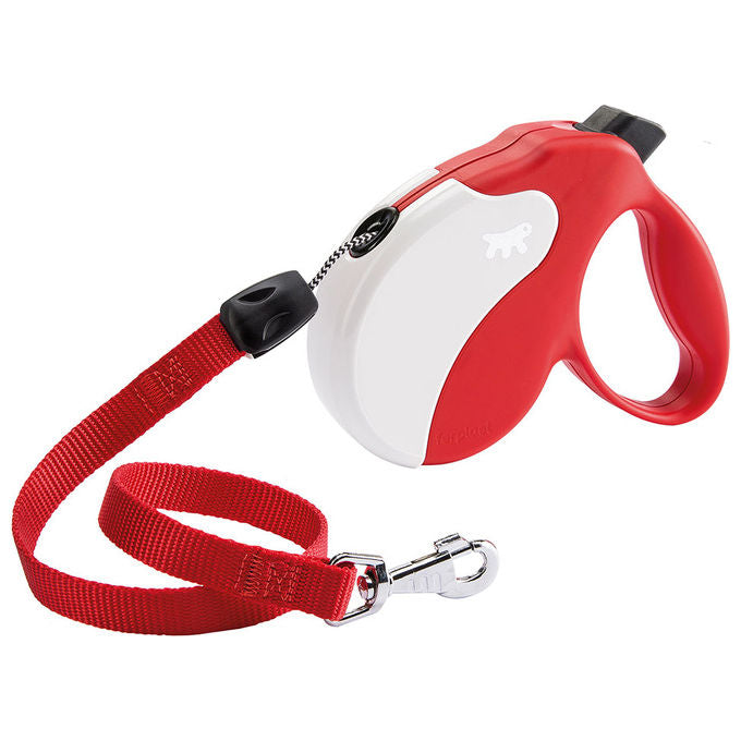 Ferplast Guinzaglio per Cani Allungabile AMIGO LONG, Guinzaglio per Cani fino a 20 Kg. Cordino max 7 m. Unico Pulsante per Blocco e Rilascio, Rosso, Cover Bianca