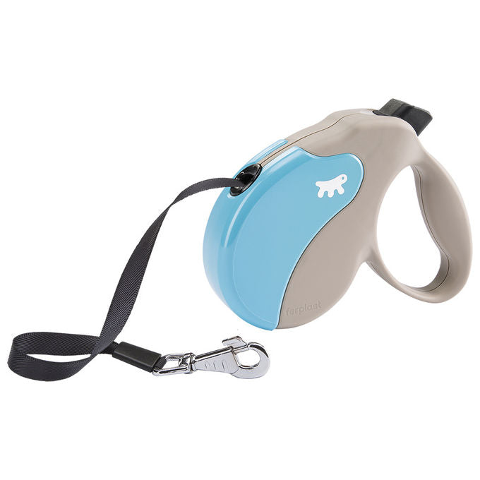 Ferplast Guinzaglio per Cani Allungabile AMIGO LARGE, Guinzaglio per Cani Taglia Grande fino a 50 Kg. Fettuccia max 5 m. Unico Pulsante per Blocco e Rilascio, Beige, Cover Azzurra