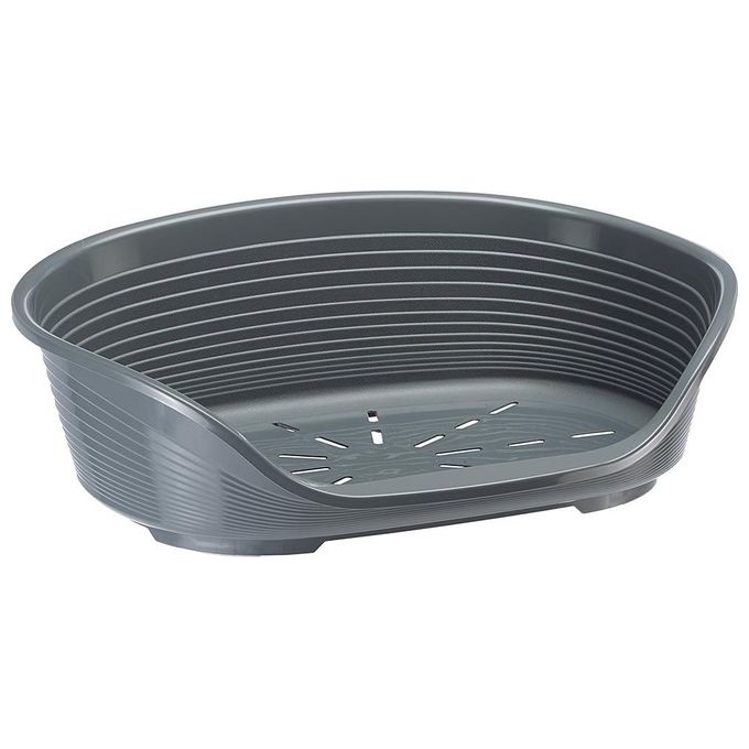 FERPLAST - Cuccia per cani e gatti - Cuccia in plastica per cani media - 100% plastica riciclata - Lettino per cani lavabile - Cestino per cani - traspirante e antiscivolo - Siesta Deluxe, 62 x 41 x h 23,5 CM, GRIGIO