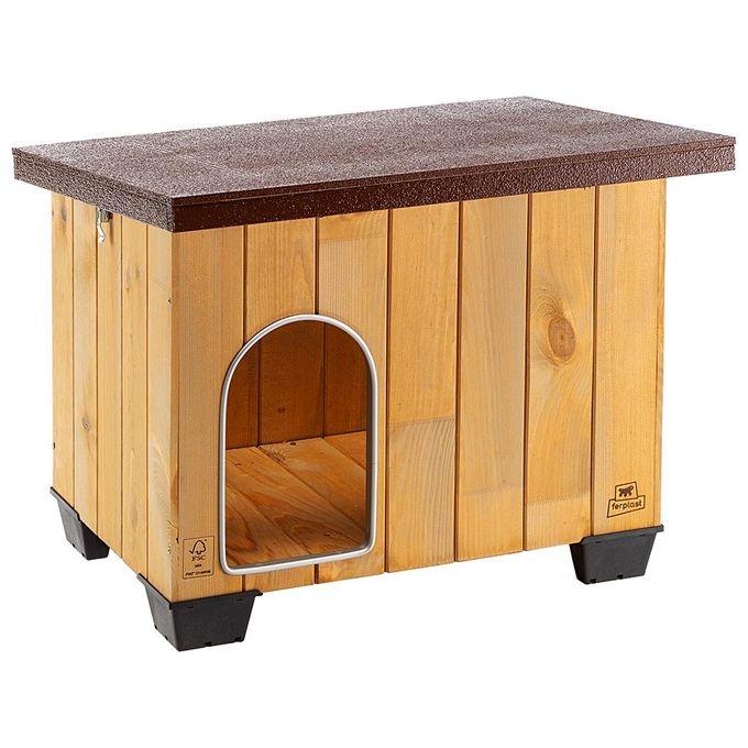 Ferplast Cuccia Cane Esterno, Casetta per Cani, Cuccia per Cani Piccoli, Tetto Spiovente Apribile, Piedini isolanti, Porta con antimorso in alluminio, 67 x 53 x h 55,5 cm, BAITA 60 Cuccia Cane Legno