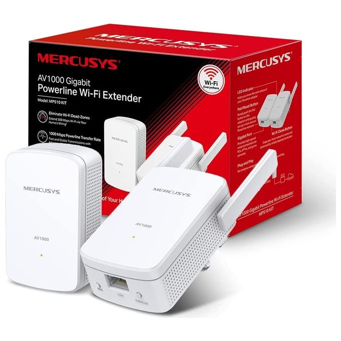 Mercusys MP510 KIT PowerLine Av1000 Wi-Fi N300 Kit 1p Gigabit 2 Antenne Esterne 2 Unita'