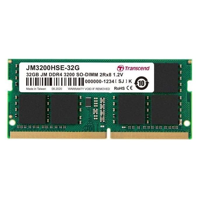 Transcend JM3200HSE-32G Memoria Ram 32Gb JM DDR4 3200MHZ SO-DIMM 2RX8 2GX8 CL22 1.2V