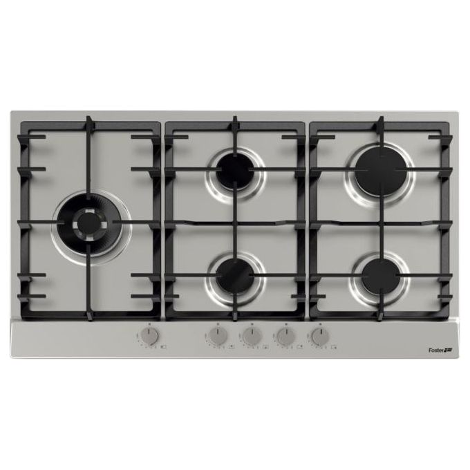 Foster 7016032 Linea Power Piano Cottura a Gas 5 Zone 1 Doppia corona Griglie in ghisa 86cm Inox Spazzolato