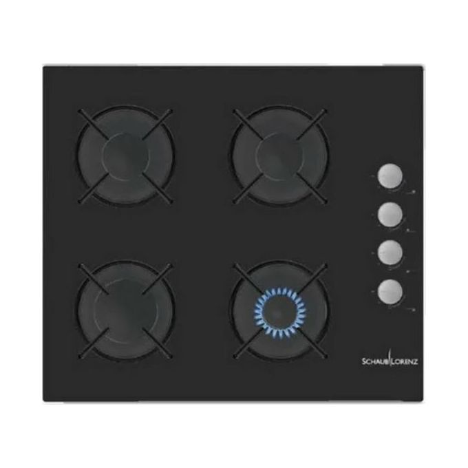 Schaub-Lorenz SSPC604GL Piano Cottura a Gas 4 Zone Comandi Laterali Griglie smaltate 60 cm Vetro Nero