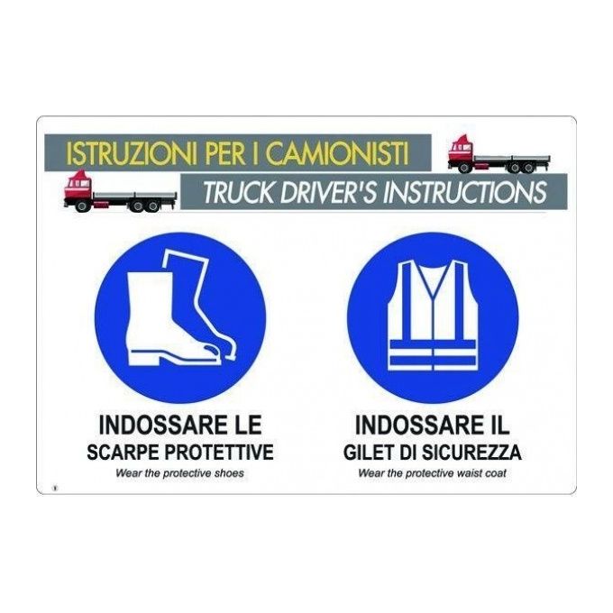 Cartello Segnale in Alluminio Istruzioni per Camionisti 500x350mm