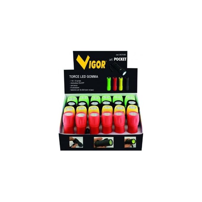 Vigor Espositore Torce Led Colori Assortiti 24 Pezzi