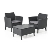 Keter Salemo Balcony Set Cuscini Poltrone 79X66,5X76H Tavolo Contenitore 76,5X56,5X41,5H Flat Wicker 7 mm Grafite