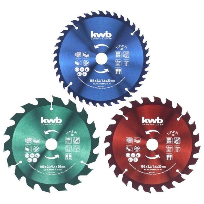Kwb Set 3 Lame 165X30 Mm 18 - 24 - 40 Denti