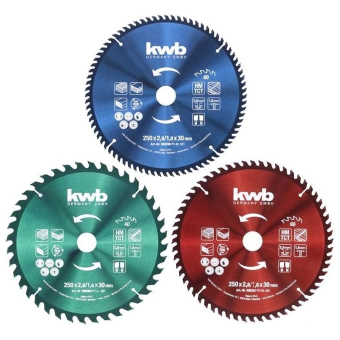 Kwb Set 3 Lame 250X30 Mm 40 - 60 - 80 Denti