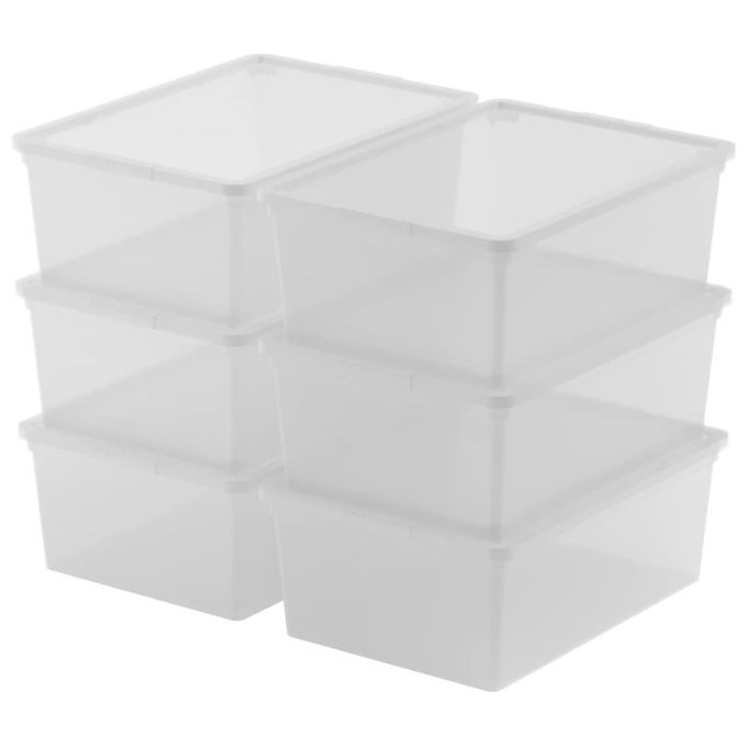 Keter Set di 6 Contenitori in Plastica con Coperchio C Box S, Trasparenti, Ideali per Vestiti, Scarpe e come Portaoggetti, Adatti per Armadi e Garage, 11 L, 37x26x14H cm