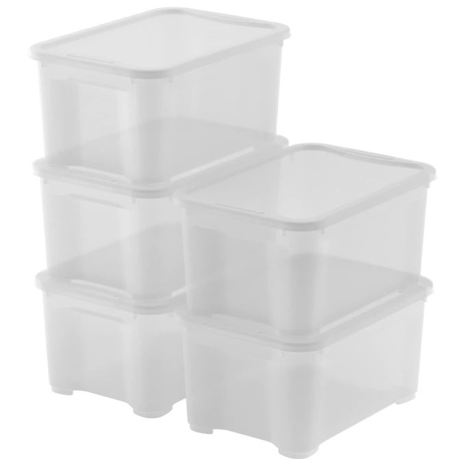 Keter Set di 5 Contenitori in Plastica T Box XS Trasparenti per Vestiti Scarpe e Portaoggetti 14 L 38x26x19H cm