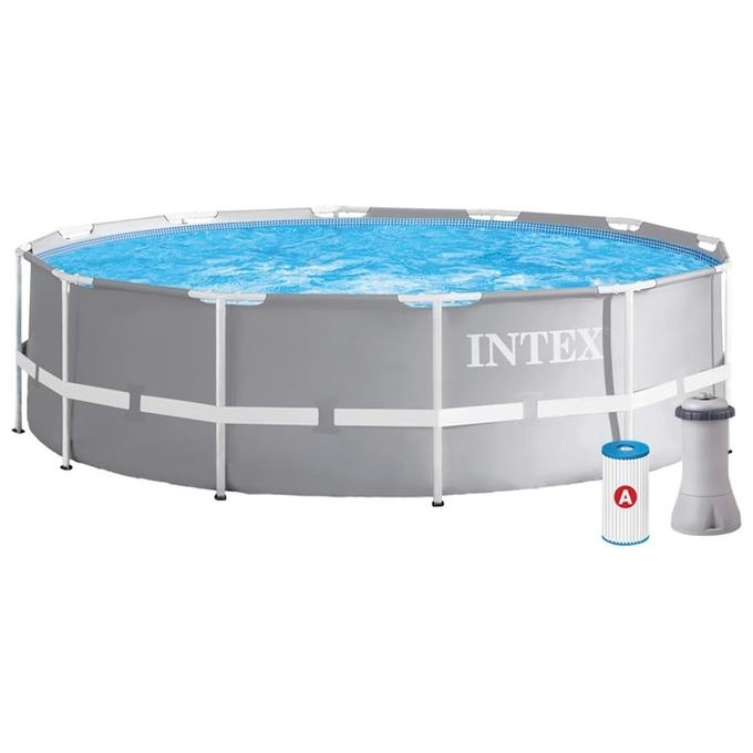 Intex 366X99 Prisma Frame Piscina Fuoriterra Rotonda Grigio 366x99 cm 366x99 cm Con Filtro Single
