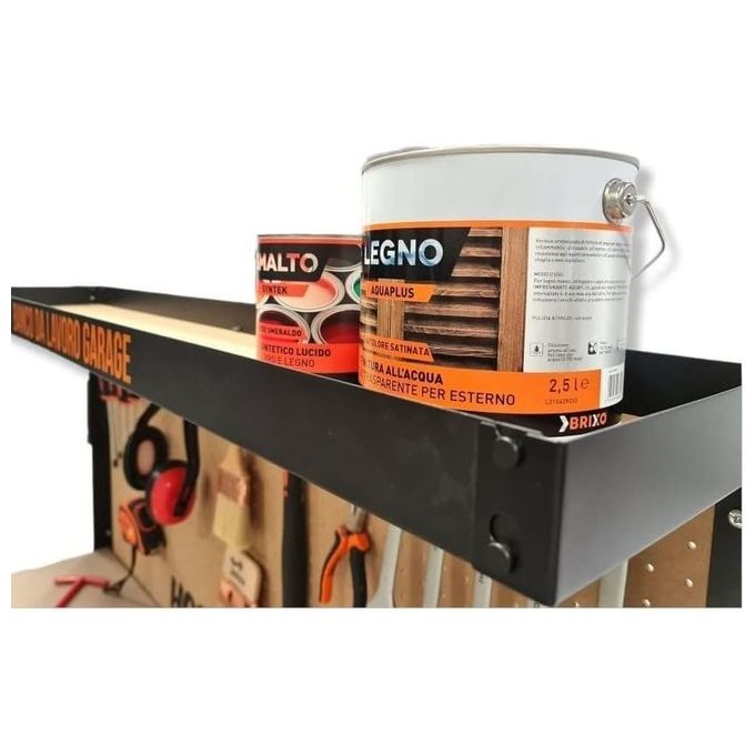 Brixo Banco da lavoro con pannello forato cassetto e ripiano Hobby e Job cm 120x60xh150