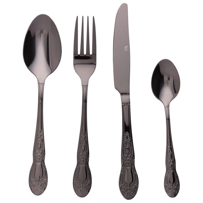 Villa d'Este 5923697 Wonderland Set Posate 24 pezzi Acciaio Inox 18-10 Finitura Lucida Impugnatura in Rilievo colore Nero Lucido