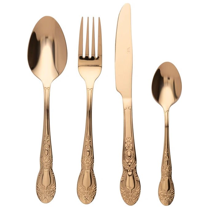 Villa d'Este 5923695 Wonderland Set Posate 24 pezzi Acciaio Inox 18-10 Finitura Lucida Impugnatura in Rilievo colore Oro Lucido
