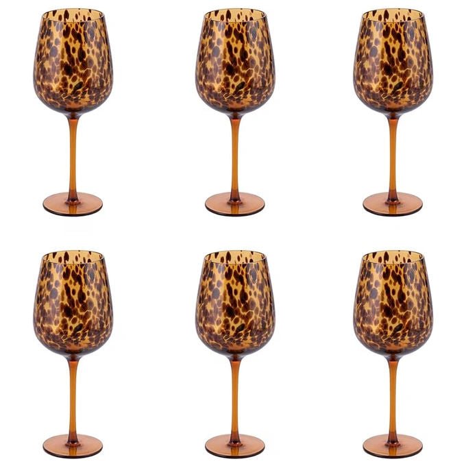 Villa d'Este 5925098 Jamila Set 6 Calici 510 ml Vetro colore Ambra Pallini Marroni