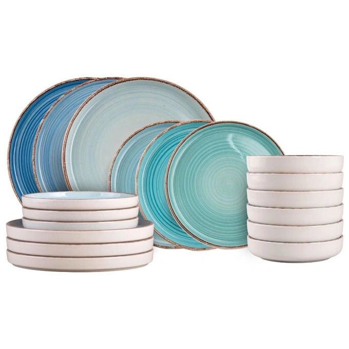 Villa d'Este 5925739 Baita Modern Acqua Servizio Piatti 18 pezzi Gres Finitura Lucida 6 posti tavola colore Blu Acqua