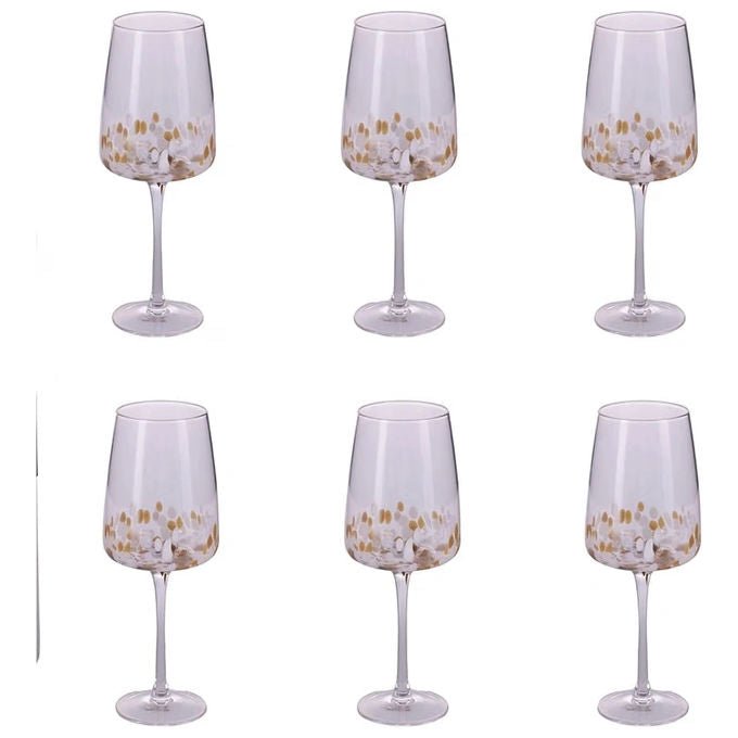 Villa d'Este 5925104 Lilia Gold Set 6 Calici Vino Bianco 500 ml Vetro colore Trasparente