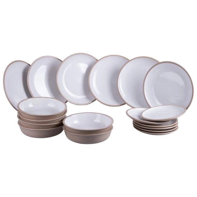 Villa d'Este 5923726 Bistrot Servizio Piatti 18 pezzi Gres Finitura Lucida 6 posti tavola colore Bianco e Tortora