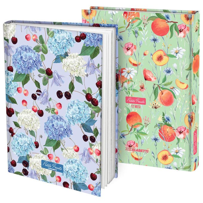 Blasetti diario 12 mesi Petits Fruits, copertina rigida, formato 13x18 cm, 168 pagine, fantasie assortite, confezione da 6