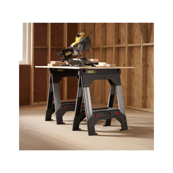 Stanley - FatMax 1-92-980 Coppia di Cavalletti Pieghevoli in Alluminio Regolabili Singolarmente Capacita' 1150 Kg colore Nero