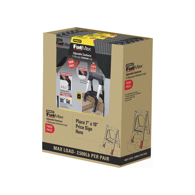 Stanley - FatMax 1-92-980 Coppia di Cavalletti Pieghevoli in Alluminio Regolabili Singolarmente Capacita' 1150 Kg colore Nero