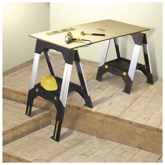 Stanley - FatMax 1-92-980 Coppia di Cavalletti Pieghevoli in Alluminio Regolabili Singolarmente Capacita' 1150 Kg colore Nero