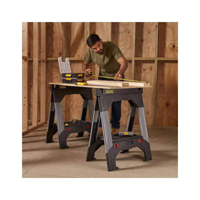 Stanley - FatMax 1-92-980 Coppia di Cavalletti Pieghevoli in Alluminio Regolabili Singolarmente Capacita' 1150 Kg colore Nero
