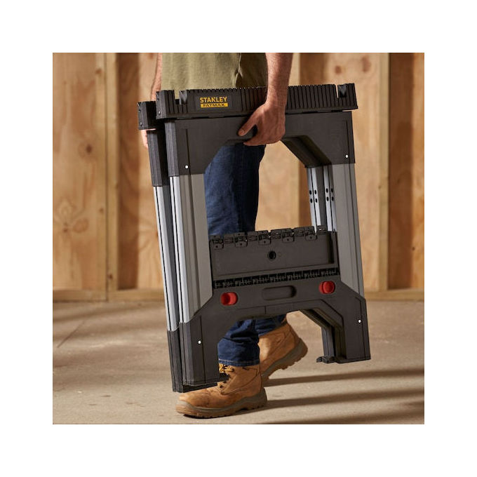Stanley - FatMax 1-92-980 Coppia di Cavalletti Pieghevoli in Alluminio Regolabili Singolarmente Capacita' 1150 Kg colore Nero