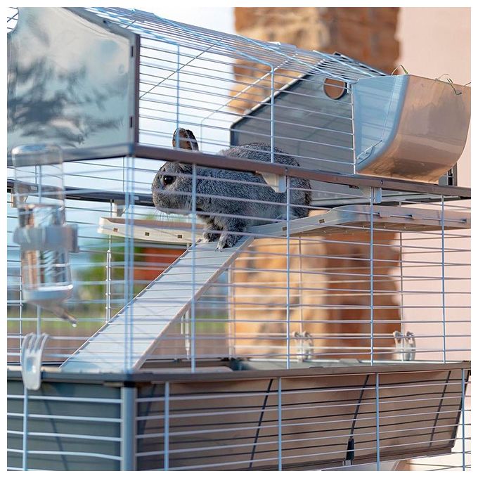 Ferplast Gabbia per Conigli Gabbia per Piccoli Animali BARN 100 DOUBLE, 3 Piani, Tetto Apribile, Accessori e Adesivi Inclusi