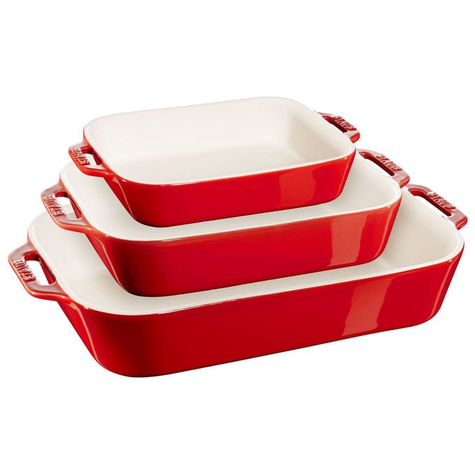 Staub 40508-171-0 Staub Ceramique Set di 3 Pirofile Rettangolari in Ceramica Antigraffio Facile da Pulire Impilabile colore Ciliegia