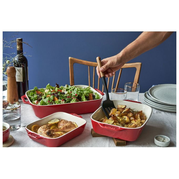 Staub 40508-171-0 Staub Ceramique Set di 3 Pirofile Rettangolari in Ceramica Antigraffio Facile da Pulire Impilabile colore Ciliegia
