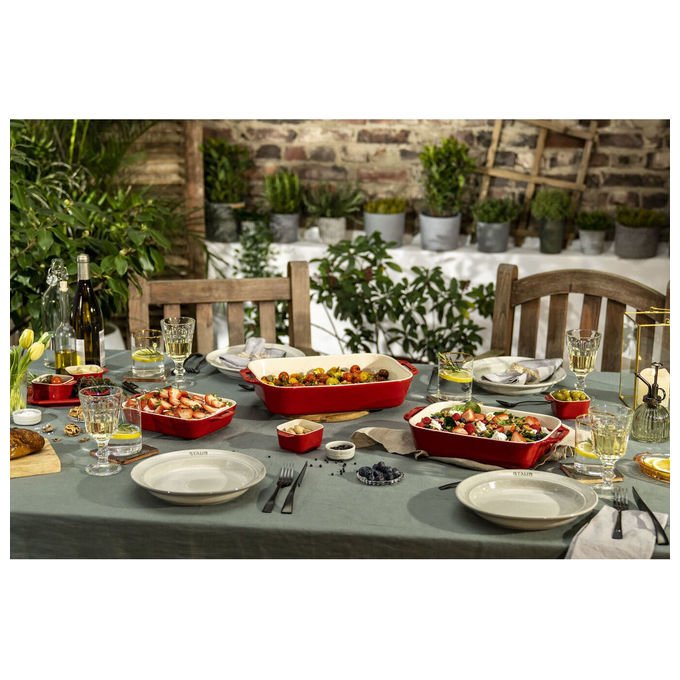 Staub 40508-171-0 Staub Ceramique Set di 3 Pirofile Rettangolari in Ceramica Antigraffio Facile da Pulire Impilabile colore Ciliegia