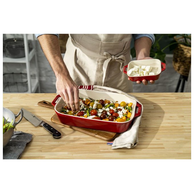 Staub 40508-171-0 Staub Ceramique Set di 3 Pirofile Rettangolari in Ceramica Antigraffio Facile da Pulire Impilabile colore Ciliegia