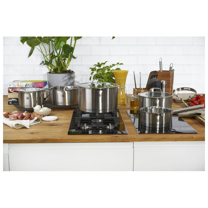 Zwilling 66920-005-0 TrueFlow Set di pentole 5 pezzi Acciaio inossidabile 18-10 con fondo SIGMA Classic+ e coperchi in vetro colore Argento
