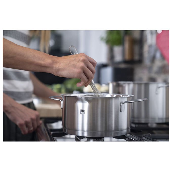 Zwilling 66920-005-0 TrueFlow Set di pentole 5 pezzi Acciaio inossidabile 18-10 con fondo SIGMA Classic+ e coperchi in vetro colore Argento