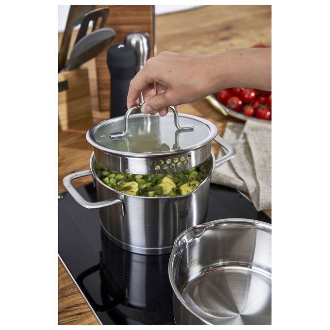 Zwilling 66920-005-0 TrueFlow Set di pentole 5 pezzi Acciaio inossidabile 18-10 con fondo SIGMA Classic+ e coperchi in vetro colore Argento